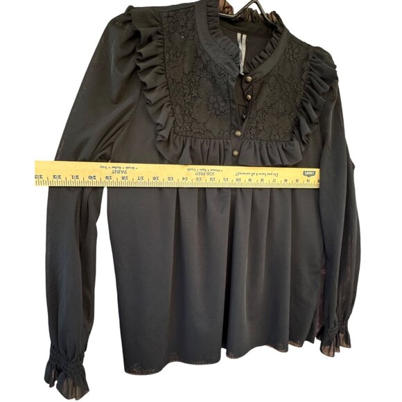 Anthropologie Black Lace & Ruffle Long Sleeve Blouse Size Small - Picture 8 of 9